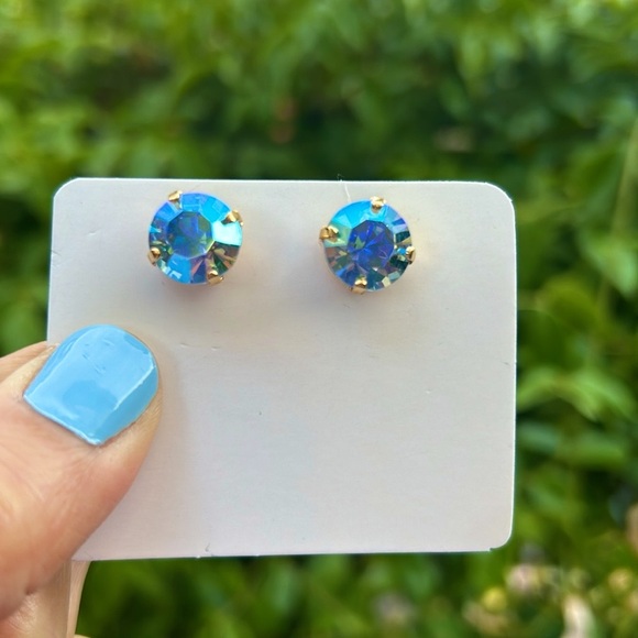 Iridescent Blue + Gold Crystal Earrings - Picture 14 of 16